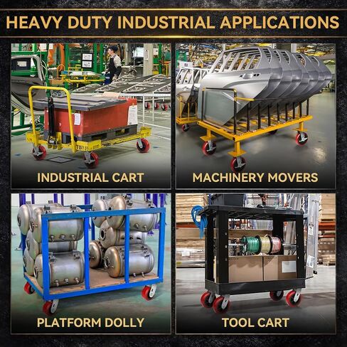 عجلات من البولي يوريثين شديدة التحمل مقاس 6 بوصات، مجموعة من 4 (2 دوارة مع فرامل + 2 دوارة)، عجلات صناعية مقاس 6 × 2 بوصة مع محمل أسطواني، سعة 4000 رطل للعربات والمعدات الصناعية in Kuwait