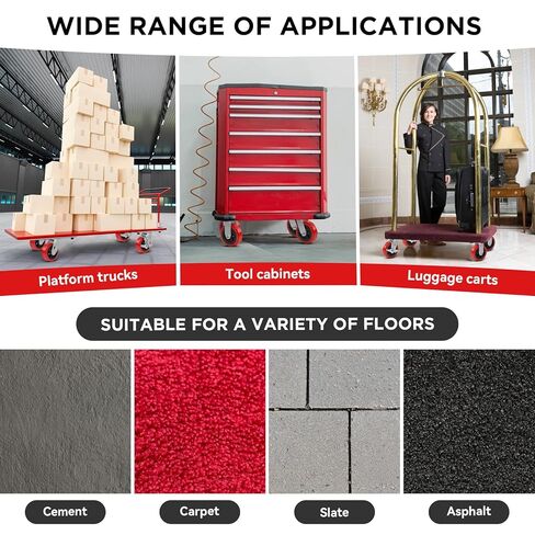 عجلات من البولي يوريثين شديدة التحمل مقاس 6 بوصات، مجموعة من 4 (2 دوارة مع فرامل + 2 دوارة)، عجلات صناعية مقاس 6 × 2 بوصة مع محمل أسطواني، سعة 4000 رطل للعربات والمعدات الصناعية in Kuwait