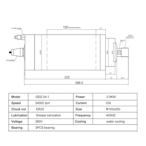 3.0kw ER20 Water-Cooled Spindle Motor 220v / 380v D=100mm Woodworking(3.0kw 380V) in Saudi Arabia