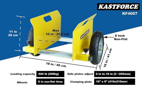لوحة دوللي بسعة 600 رطل، 8 بوصة، عجلات شديدة التحمل غير مسطحة، لوحة مشبك قابلة للتعديل، عربة خشبية، محرك سياج، باب دوللي، سعة تثبيت 10 بوصة، KF4007 in Kuwait