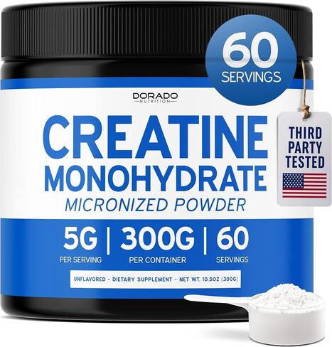 Creatine Monohydrate Powder 5G l Micronized & Unflavored l 60 Servings 5000mg per Serving l Pure Creatine Supplement for Men & Women l Supports Muscle Growth, Energy & Recovery l Non-GMO & Vegan in Saudi Arabia