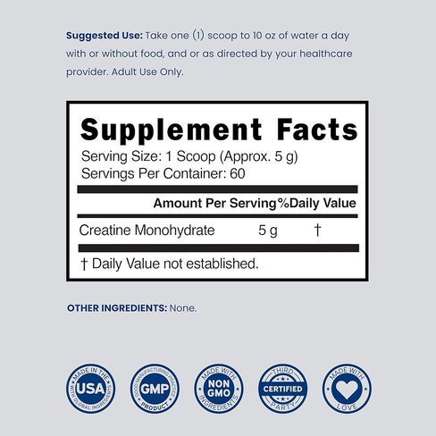 Creatine Monohydrate Powder 5G l Micronized & Unflavored l 60 Servings 5000mg per Serving l Pure Creatine Supplement for Men & Women l Supports Muscle Growth, Energy & Recovery l Non-GMO & Vegan in Saudi Arabia
