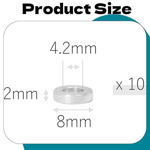 10 قطع فواصل ألومنيوم M4، فاصل معدني ألومنيوم مستدير 4.2 مم ID x 8 مم OD x 2 مم L سمك برغي المواجهة لمسامير M4 فضية in Kuwait