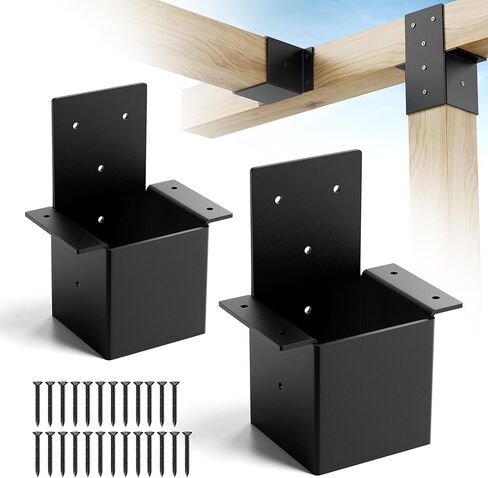 4 Pcs 4x4 Pergola Brackets for Wood Post, Heavy Duty 14 Gauge Post Top Rafter Brackets, Pergola Wall Mount Bracket Kit with Screws Black Deck Railing for Patio Pergola Log Cabin in Kuwait