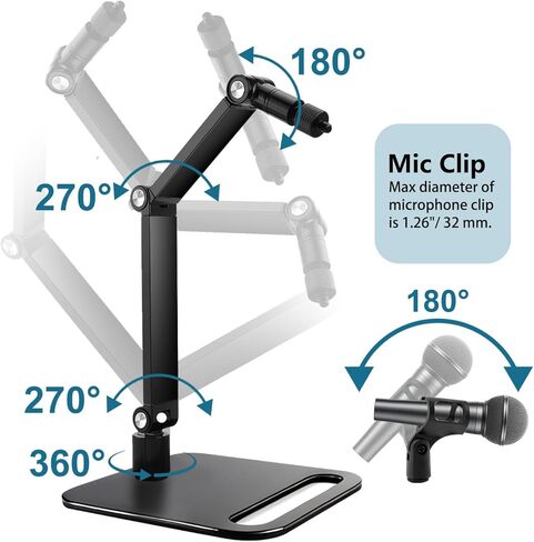 Studio Mic Stand, Desktop Microphone Stand, Mic Arm Desk Mount with 1/4"-3/8"-5/8" Adapter, Adjustable Mic Mount for Blue Yeti Hyperx Quadcast SoloCast, Webcams in Saudi Arabia