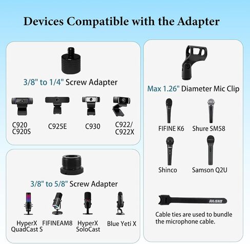 Studio Mic Stand, Desktop Microphone Stand, Mic Arm Desk Mount with 1/4"-3/8"-5/8" Adapter, Adjustable Mic Mount for Blue Yeti Hyperx Quadcast SoloCast, Webcams in Saudi Arabia
