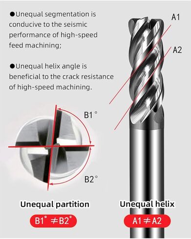 Carbide Corner Radius End Mill - 4 Flute Unequal Flute Spacing & Helix Design- for Stainless Steel -6R0.5*D6*15 * 50 in Saudi Arabia