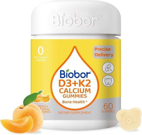 Biobor Sugar Free Vitamin D3 K2 Gummies with Calcium, 2000 IU D3 & 200 mcg K2 & 200 mg Calcium, Supports Healthy Bones, Gluten Free, GMO Free, 60 Count in Kuwait