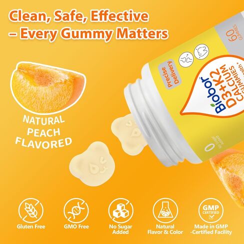 Biobor Sugar Free Vitamin D3 K2 Gummies with Calcium, 2000 IU D3 & 200 mcg K2 & 200 mg Calcium, Supports Healthy Bones, Gluten Free, GMO Free, 60 Count in Kuwait