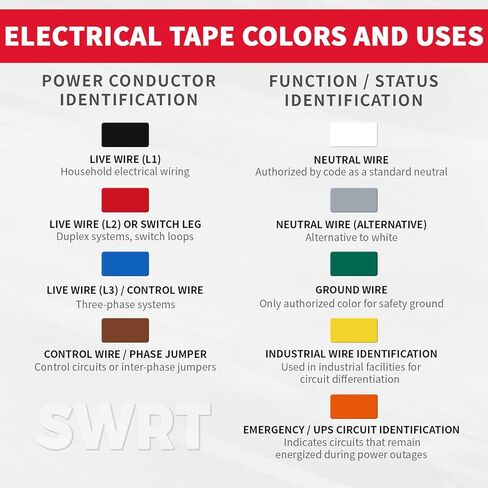 SWRT UL/CSA Colored Electrical Tape 9 Colors, 7 mils -600V, 0.75 in x 66 FT Electric Tape Colors, Flame Retardant, Strong Adhesive, for Home DIY Electrical Repairs Professional Installations in Saudi Arabia