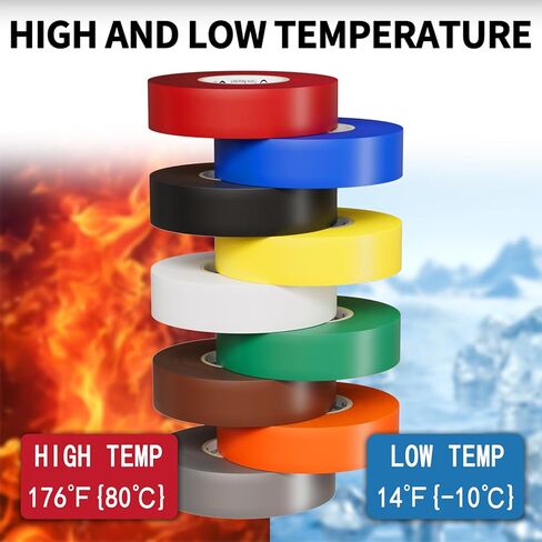 SWRT UL/CSA Colored Electrical Tape 9 Colors, 7 mils -600V, 0.75 in x 66 FT Electric Tape Colors, Flame Retardant, Strong Adhesive, for Home DIY Electrical Repairs Professional Installations in Saudi Arabia