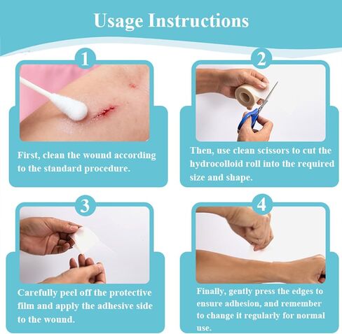 لفة غرواني مائي للعناية بالندبات والجروح (2 بوصة * 16 قدم) - ضمادات غرواني مائي ذاتية اللصق قابلة للتخصيص للإسعافات الأولية والحماية السرية، مقاومة للماء وعالية الامتصاص in Kuwait