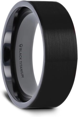 Roy Rose Jewelry Mens Black Titanium Flat Wedding Ring - Fit Comfort Fit - 6mm 8mm Wide - Name: San Bernardino in Saudi Arabia