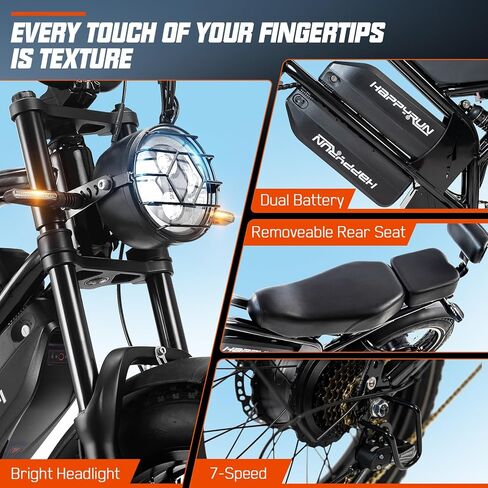 دراجة كهربائية HAPPYRUN G70 2000 وات للبالغين، دراجة كهربائية ببطارية مزدوجة قابلة للفصل بقدرة 48 فولت 38 أمبير في الساعة، مسافة طويلة تزيد عن 85 ميل وسرعة 36 ميل في الساعة، دراجة ترابية كهربائية سريعة السرعة لجميع التضاريس مقاس 20 بوصة دراجة جبلية بإطارا in Kuwait