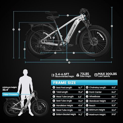 دراجة كهربائية VELOWAVE للبالغين، محرك 1200 واط، 28 ميل في الساعة، دراجة جبلية 48 فولت 15 أمبير في الساعة، بطارية خلايا LG قابلة للإزالة، 26 بوصة، إطار سميك، دراجة شيمانو 7 سرعات مع رف خلفي ورفرف in Kuwait