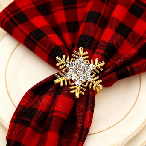 6Pcs Glamorous Gold Snowflake Napkin Rings Set with Sparkling Rhinestone Elegant Table Arrangement Decorations for Christmas Thanksgiving Holiday Party in Saudi Arabia