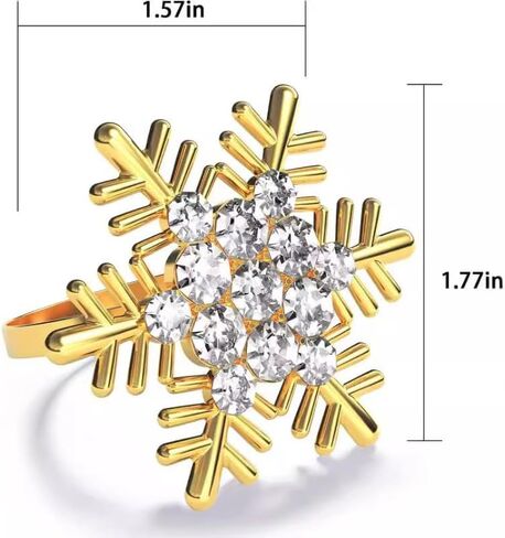 6Pcs Glamorous Gold Snowflake Napkin Rings Set with Sparkling Rhinestone Elegant Table Arrangement Decorations for Christmas Thanksgiving Holiday Party in Saudi Arabia