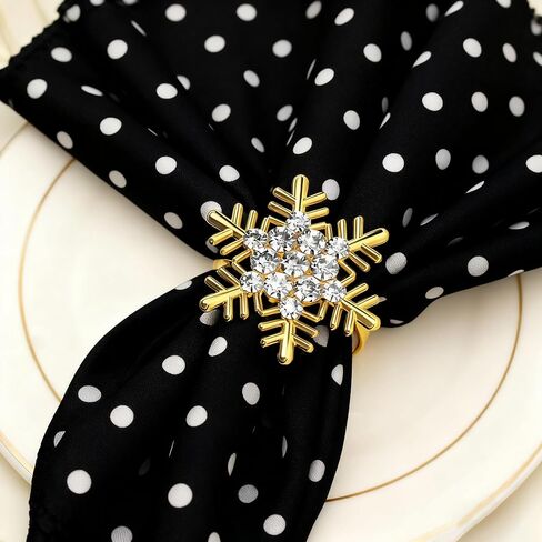 6Pcs Glamorous Gold Snowflake Napkin Rings Set with Sparkling Rhinestone Elegant Table Arrangement Decorations for Christmas Thanksgiving Holiday Party in Saudi Arabia