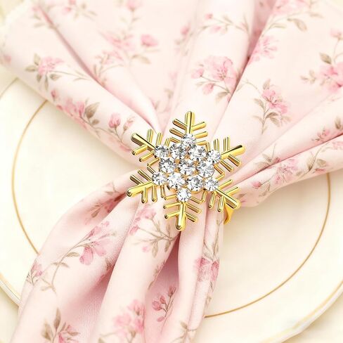 6Pcs Glamorous Gold Snowflake Napkin Rings Set with Sparkling Rhinestone Elegant Table Arrangement Decorations for Christmas Thanksgiving Holiday Party in Saudi Arabia