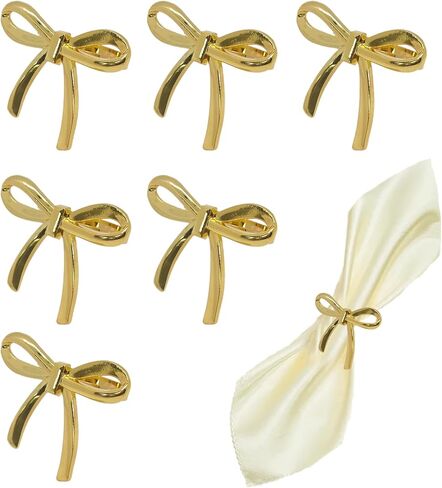 6Pcs Bow Napkin Rings Gold Elegant Ring Holders for Napkins Vintage Metal Holder Set for Bridal Dinner Wedding Party and Banquet Table Decorations in Saudi Arabia