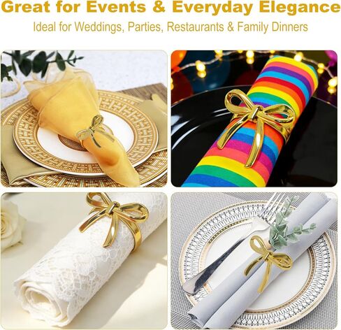 6Pcs Bow Napkin Rings Gold Elegant Ring Holders for Napkins Vintage Metal Holder Set for Bridal Dinner Wedding Party and Banquet Table Decorations in Saudi Arabia
