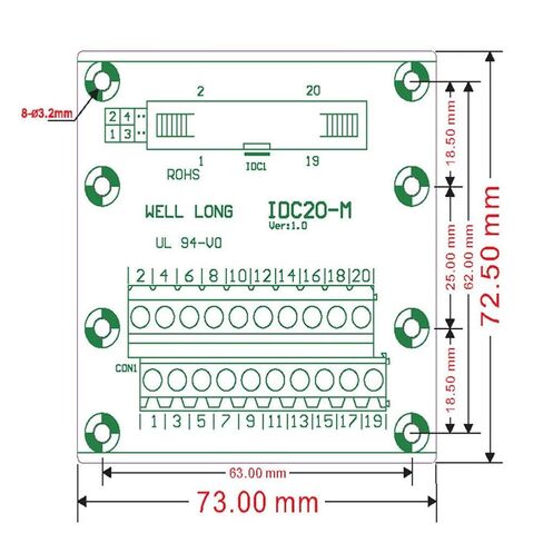 DIN Rail Mount IDC20 Male Header Breakout Board, Terminal Block, Connector in Saudi Arabia