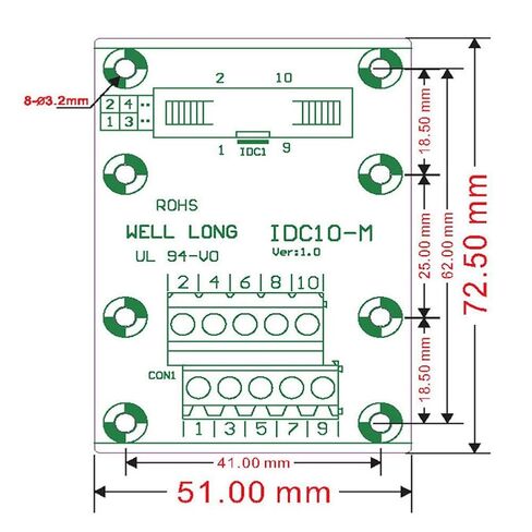 IDC10 DIN Rail Mounted Interface Module IDC pin Pitch 2.54mm/0.1" Male Header Connector. in Saudi Arabia