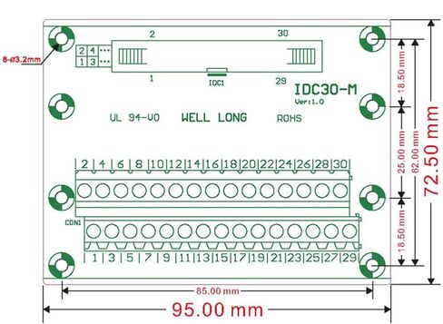 DIN Rail Mount IDC30 Male Header Breakout Board, Terminal Block, Connector in Saudi Arabia