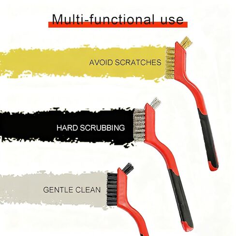 Set of 3 Kitchen Wire Brushes with Stainless Steel/Brass/Nylon bristles for Removing Paint and Stains - Perfect for Metal, Welding, Kitchen and Workshop Cleaning in Saudi Arabia