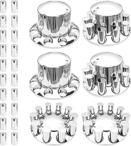33 mm Cylinder Axle Cover Set Chrome Front and Rear Axle Complete Wheel Cover Set Removable Hub Caps Screw-on Lug Nut Covers for Semi Truck (2 Front + 4 Rear) in Kuwait