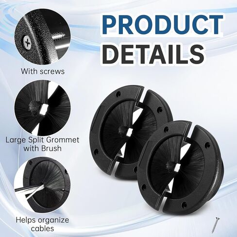 4 Inch Round Brush Grommet 2 Pack, Large Split Floor Cable Grommet for Raised Floor Airflow Management, Slotted Wire Organizer for Desk, Wall, Office and Data Center in Saudi Arabia