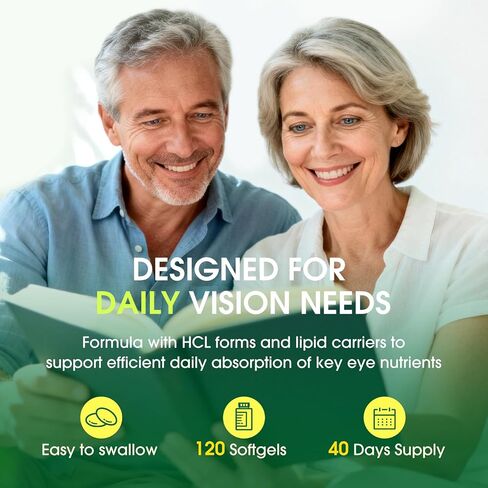 37 في 1 فيتامينات للعين مع مكمل اللوتين والزياكسانثين - مكمل للعين مع مرافق الإنزيم Q10 وأوميغا 3 والمعادن لدعم صحة العين للبالغين وكبار السن، مكمل للرؤية اليومية، 120 كبسولة هلامية سوداء in Kuwait