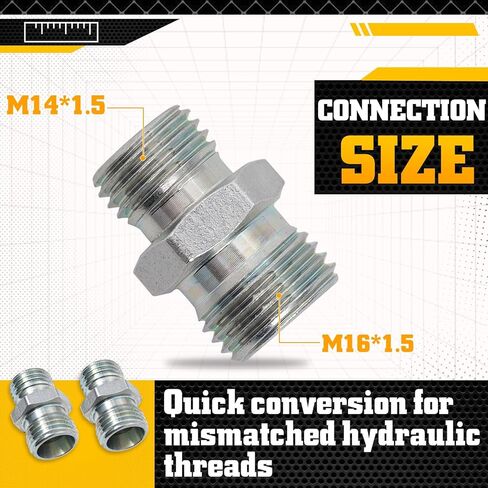 2PCS M14 to M16 Hydraulic Adapter Fittings for Mini Excavator, Oil Hose Connector, Carbon Steel Hydraulic Thread Converter, fit for Hydraulic Thumb Clip and Auxiliary Attachments in Saudi Arabia