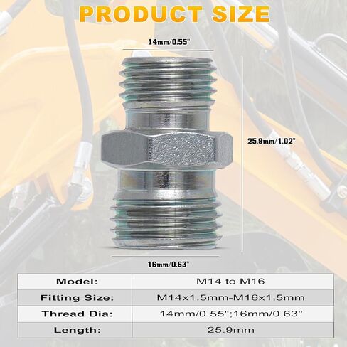 2PCS M14 to M16 Hydraulic Adapter Fittings for Mini Excavator, Oil Hose Connector, Carbon Steel Hydraulic Thread Converter, fit for Hydraulic Thumb Clip and Auxiliary Attachments in Saudi Arabia