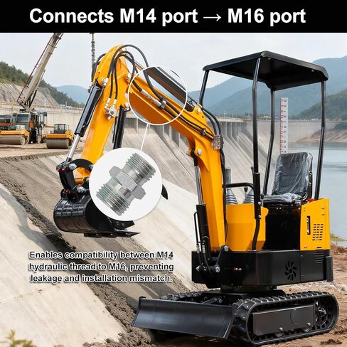 2PCS M14 to M16 Hydraulic Adapter Fittings for Mini Excavator, Oil Hose Connector, Carbon Steel Hydraulic Thread Converter, fit for Hydraulic Thumb Clip and Auxiliary Attachments in Saudi Arabia