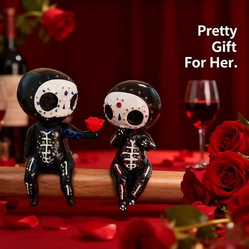 Sugar Skull Statue， Sugar Skull Couple Figurine Desktop Ornaments Indoor Decoration Gifts Resin Crafts(KISS) in Saudi Arabia