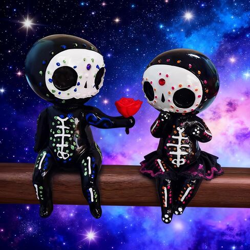 Sugar Skull Statue， Sugar Skull Couple Figurine Desktop Ornaments Indoor Decoration Gifts Resin Crafts(KISS) in Saudi Arabia