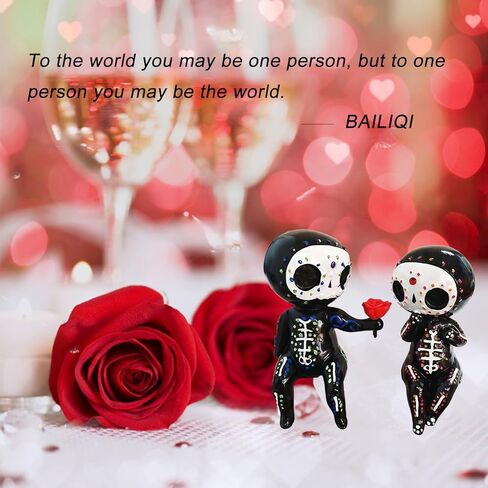 Sugar Skull Statue， Sugar Skull Couple Figurine Desktop Ornaments Indoor Decoration Gifts Resin Crafts(KISS) in Saudi Arabia