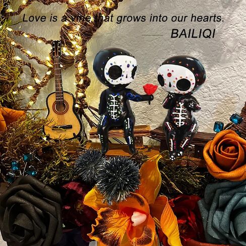 Sugar Skull Statue， Sugar Skull Couple Figurine Desktop Ornaments Indoor Decoration Gifts Resin Crafts(KISS) in Saudi Arabia
