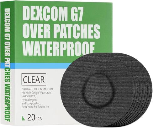 20 Pack,Over Patches Waterproof for Dexcom g7,CGM Sensor Patches| Non-Glue Central, Full Coverage, Latex-Free, Hypoallergenic& Breathable | Easy to Remove Without Leaving Any Marks (Black, 3.15 in) in Kuwait