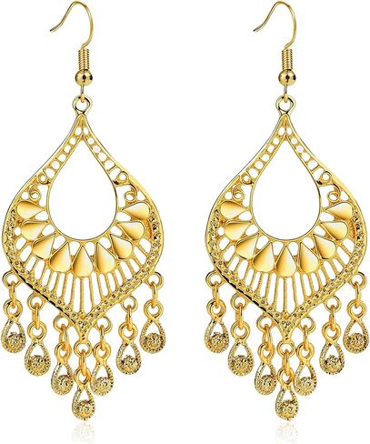Silver Boho Chandelier Earrings – Intricate Silver Bohemian Earrings with Filigree and Tassel Earrings for Women Trendy in Saudi Arabia