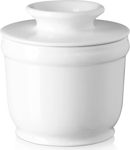 DOWAN French Butter Crock for Counter with Water, Ceramic Butter Dish with Lid for Countertop, Butter Holder for Soft Spreadable Butter, Butter Keepers to Leave on Counter, Embossing, Off-white in Saudi Arabia