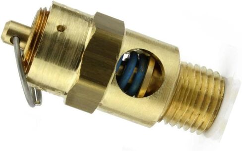 صمام تخفيف أمان ضاغط الهواء 25040 - لخزانات تخزين ضاغط الهواء كونرادر - صمام منبثق آمن لضغط الخزان - 1/4 بوصة NPT 40 PSI 43 SCFM طول الصمام: 1-3/4 بوصة نحاس صلب in Kuwait