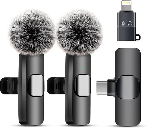 Wireless Microphone for iPhone iPad and Android Phone, 2 Pack Wireless Lavalier Lapel Mic with Noise Reduction, Plug and Play Mini Microphone for Video Recording Interview Podcast YouTube TikTok Vlog in Saudi Arabia