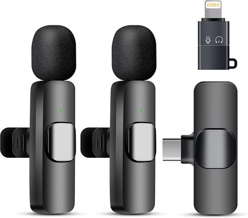 Wireless Microphone for iPhone iPad and Android Phone, 2 Pack Wireless Lavalier Lapel Mic with Noise Reduction, Plug and Play Mini Microphone for Video Recording Interview Podcast YouTube TikTok Vlog in Saudi Arabia