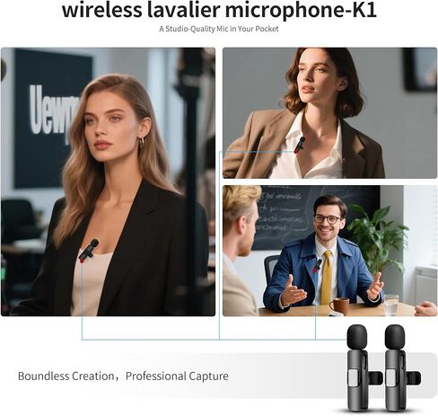 Wireless Microphone for iPhone iPad and Android Phone, 2 Pack Wireless Lavalier Lapel Mic with Noise Reduction, Plug and Play Mini Microphone for Video Recording Interview Podcast YouTube TikTok Vlog in Saudi Arabia