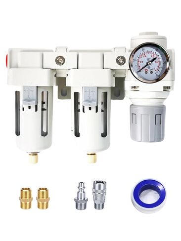 3/8" NPT Air Compressor Filter Regulator Combo with Semi-Auto Drain, Double 5 Micron Brass Elements, 3/8" Air Drying System, Compressed Air Water Separator, 70 SCFM, 0-145 PSI in Kuwait