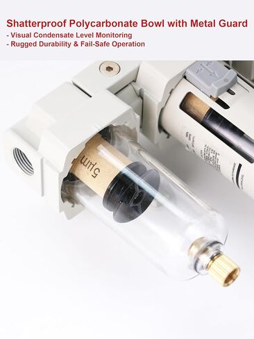 3/8" NPT Air Compressor Filter Regulator Combo with Semi-Auto Drain, Double 5 Micron Brass Elements, 3/8" Air Drying System, Compressed Air Water Separator, 70 SCFM, 0-145 PSI in Kuwait