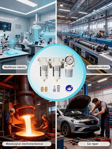 3/8" NPT Air Compressor Filter Regulator Combo with Semi-Auto Drain, Double 5 Micron Brass Elements, 3/8" Air Drying System, Compressed Air Water Separator, 70 SCFM, 0-145 PSI in Kuwait