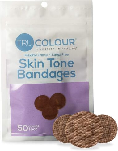 ضمادات للبقع بلون البشرة، حقيبة قابلة للإغلاق (50 قطعة) - شرائط لاصقة مرنة ومقاومة للماء وخالية من PFAS تساعد على حماية البثور والبثور والوخزات - بني داكن in Kuwait